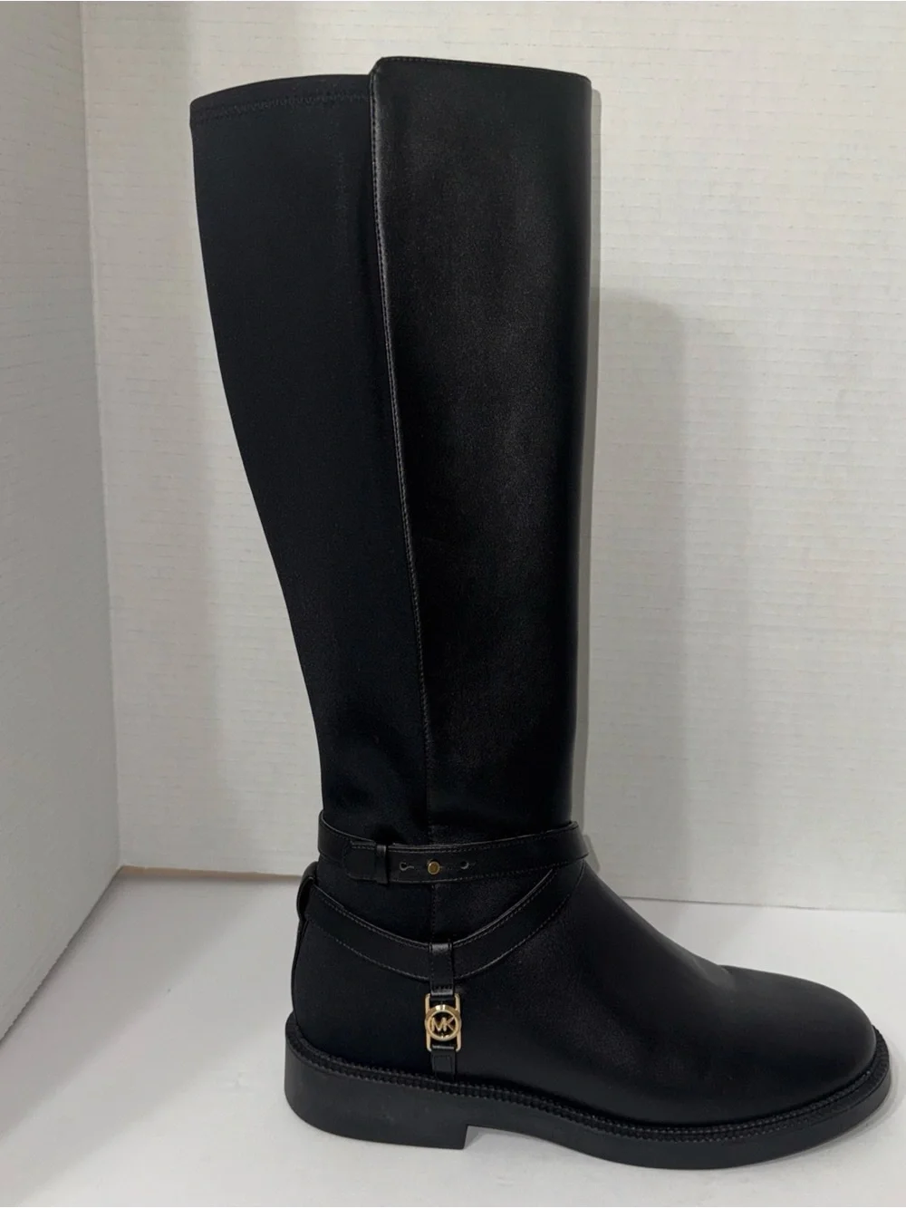 Michael Kors Black Leather Over-The-Knee Riding Boots with MK Charm